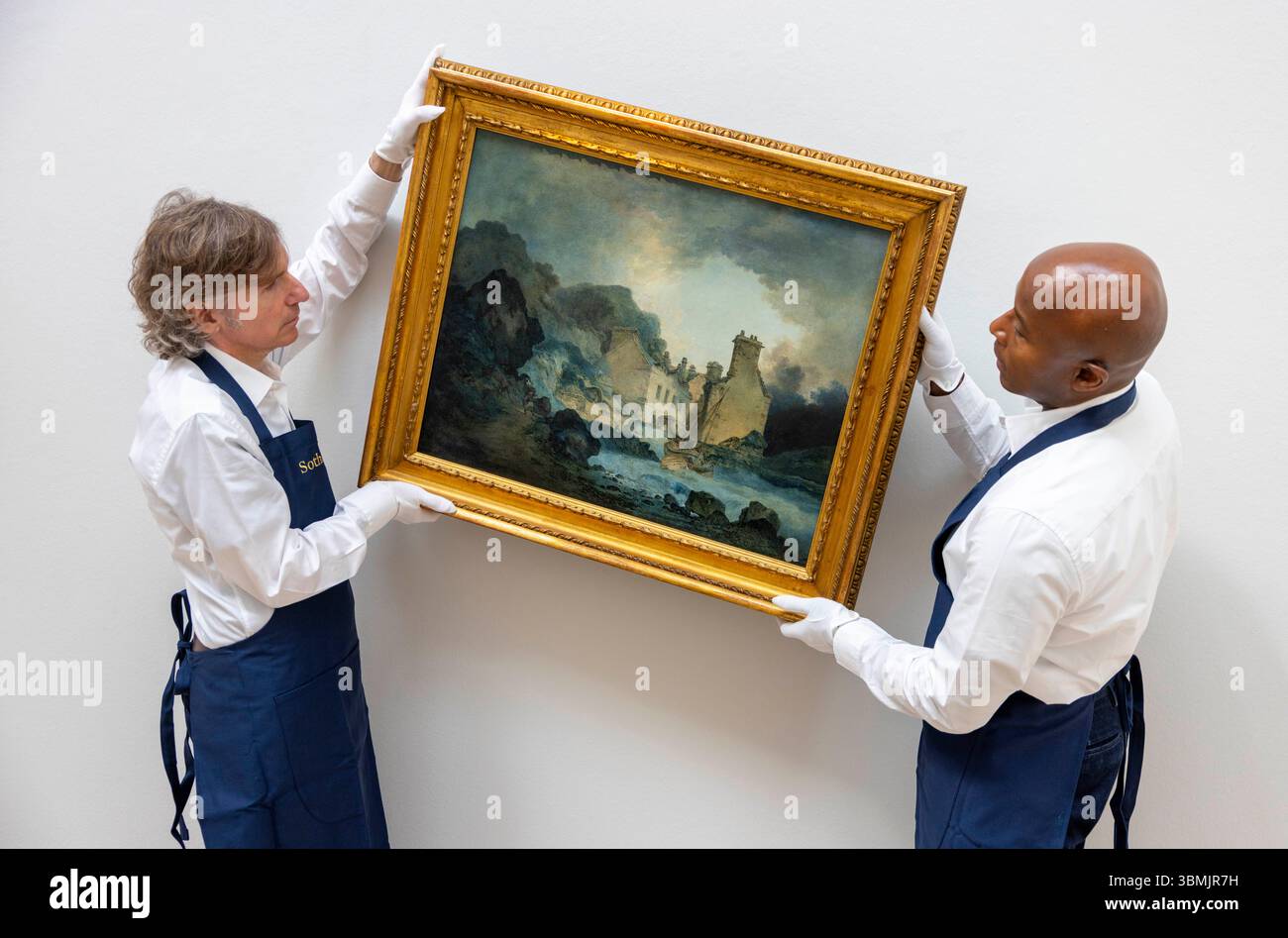 Londres, Royaume-Uni. 27 juin 2025. Le Rising Squall, Hot Wells, de St Vincent's Rock, Bristol par JMW Turner estime entre 200 000 et 300 000 £. Une peinture redécouverte de JMW Turner - la première qu'il ait jamais exposée - à être vue en public pour la première fois en plus de 150 ans, après la découverte de la signature de l'artiste l'année dernière. Photocall pour Sotheby's Old Masters. L'exposition se déroule du samedi 28 juin au mercredi 2 juillet, avant la vente aux enchères du soir du 2 juillet. Crédit : Karl Black/Alamy Live News Banque D'Images