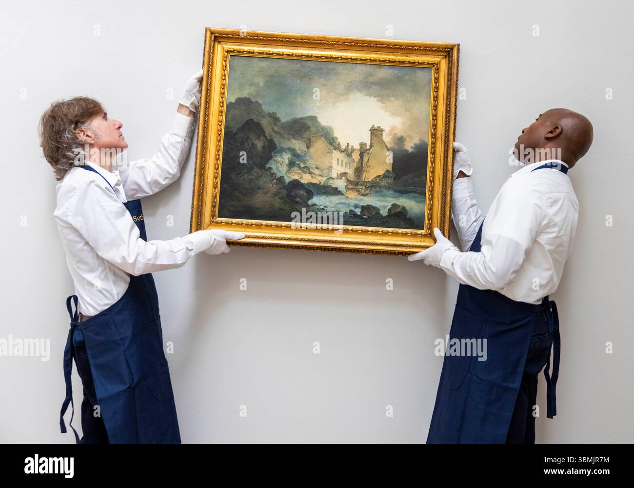 Londres, Royaume-Uni. 27 juin 2025. Le Rising Squall, Hot Wells, de St Vincent's Rock, Bristol par JMW Turner estime entre 200 000 et 300 000 £. Une peinture redécouverte de JMW Turner - la première qu'il ait jamais exposée - à être vue en public pour la première fois en plus de 150 ans, après la découverte de la signature de l'artiste l'année dernière. Photocall pour Sotheby's Old Masters. L'exposition se déroule du samedi 28 juin au mercredi 2 juillet, avant la vente aux enchères du soir du 2 juillet. Crédit : Karl Black/Alamy Live News Banque D'Images