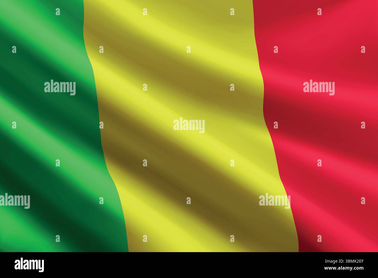 Drapeau national du Mali ondulant au vent, texture de soie détaillée réaliste Illustration de Vecteur