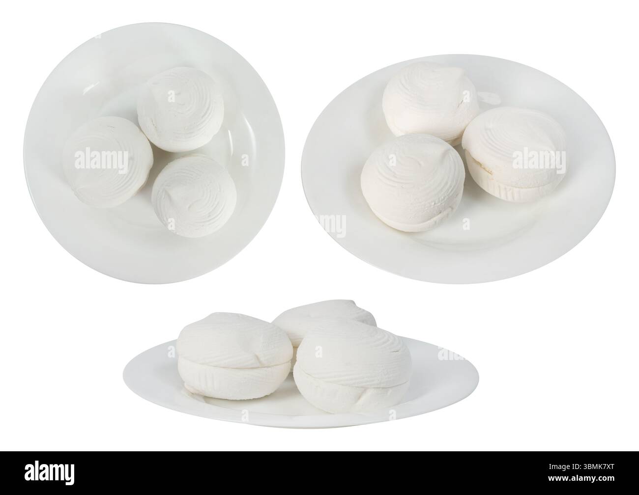 Isolé divers angles photo de plaque de guimauve blanche sur fond blanc. Banque D'Images