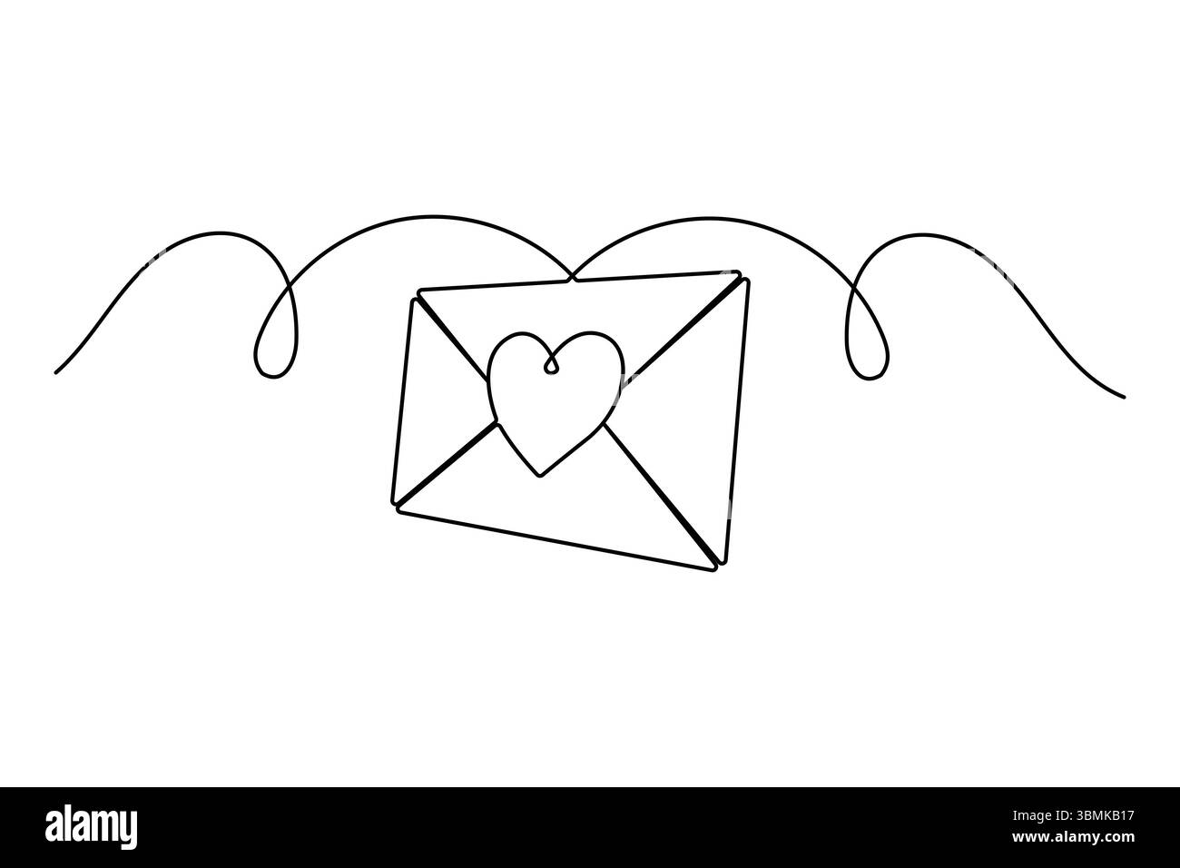 Dessin d'art à ligne unique continue de lettre d'amour du style vectoriel de contour de style doodle concept Illustration de Vecteur