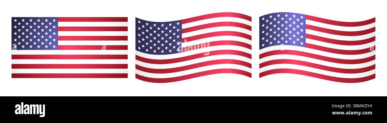 Ensemble de drapeaux 3D créatifs américains. Design classique et ondulé. Drapeau des icônes des États-Unis. Éléments sportifs ou professionnels Illustration de Vecteur