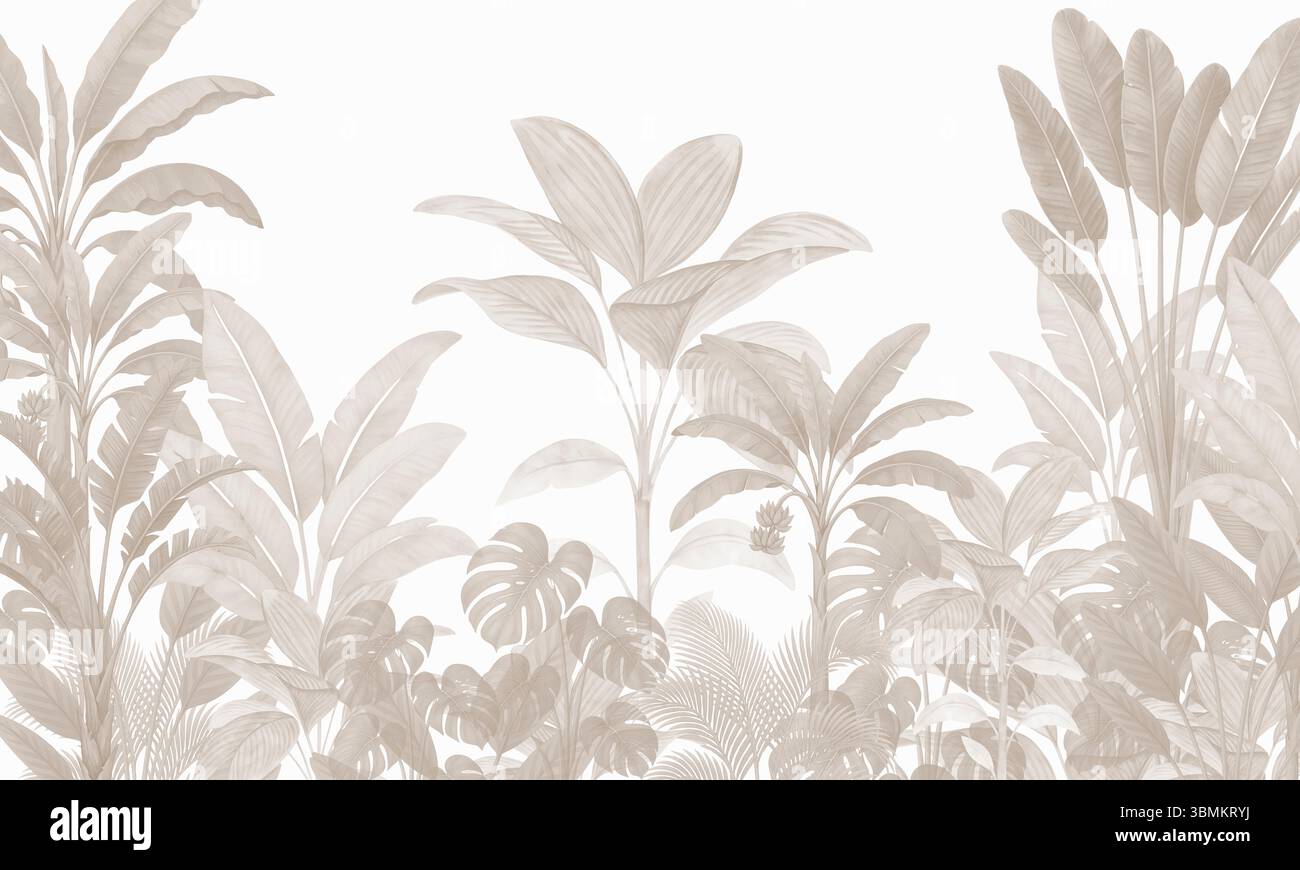Motif botanique tropical aux tons de terre - décoration murale en lin texturé jungle Banque D'Images Motif botanique tropical aux tons de terre - décoration murale en lin texturé jungle Banque D'Images