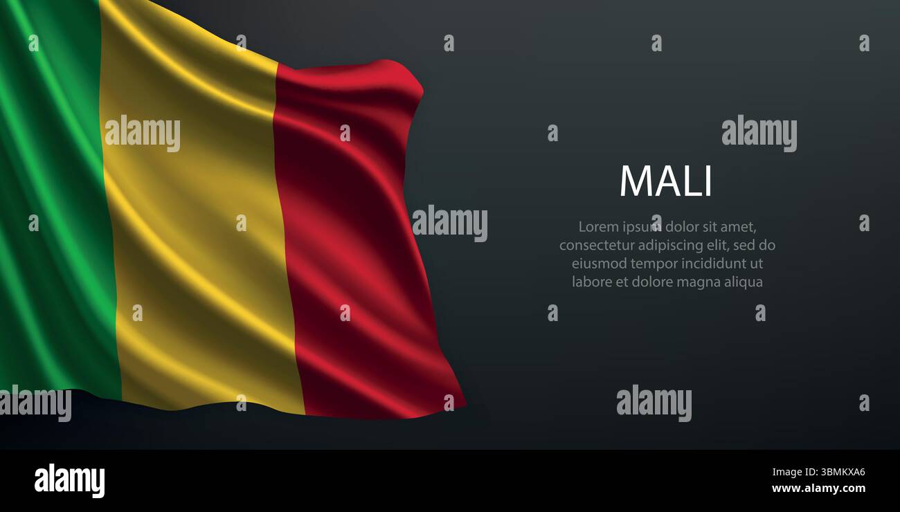 Drapeau national du Mali avec ondulations et ombres sur fond noir dégradé Illustration de Vecteur