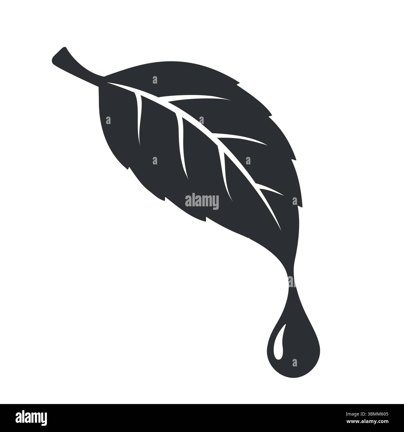 Icône vectorielle simple de feuille avec une seule goutte d'eau à son extrémité pointue Illustration de Vecteur