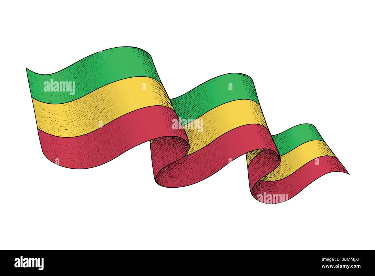 Forme de ruban ondulant drapeau national du Mali avec texture vintage gravée Illustration de Vecteur