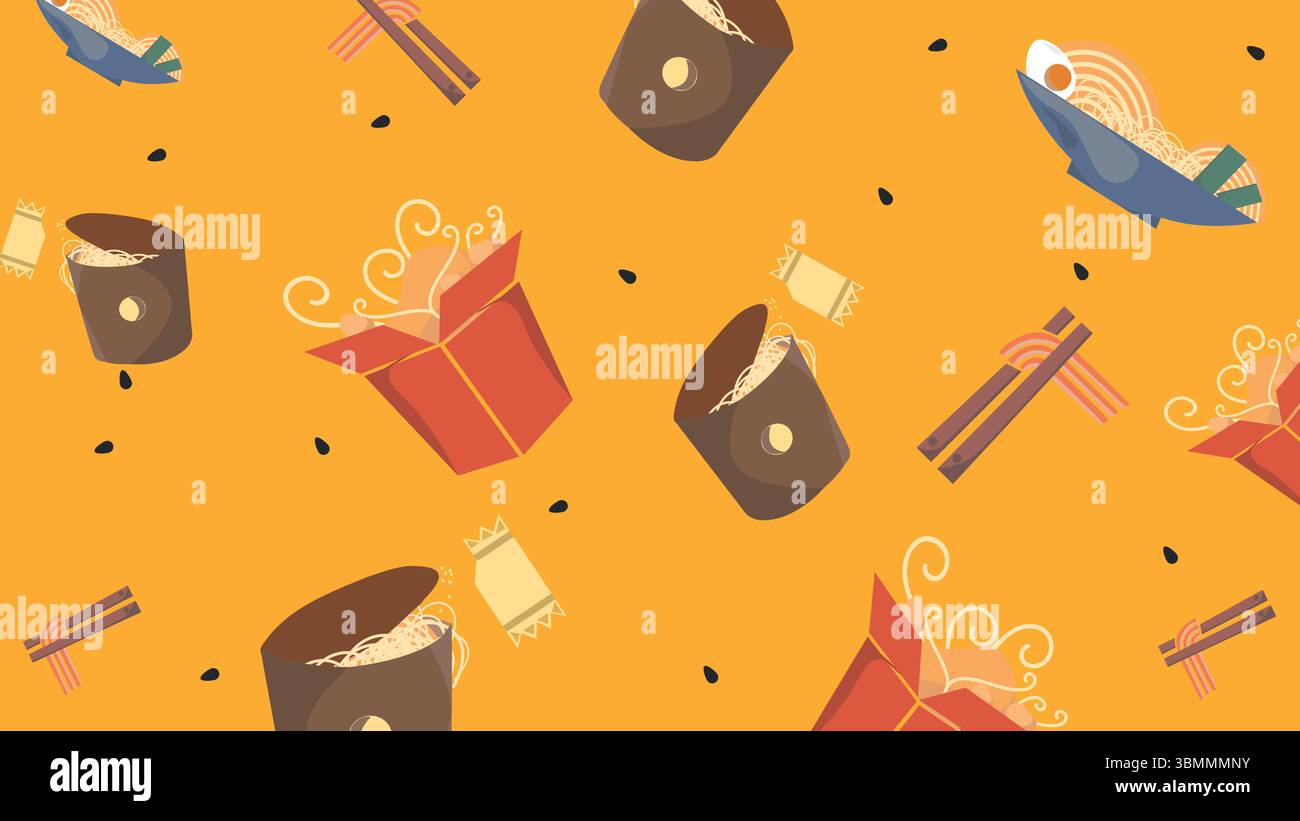 Bol ramen et fond de boîte à nourriture Illustration de Vecteur