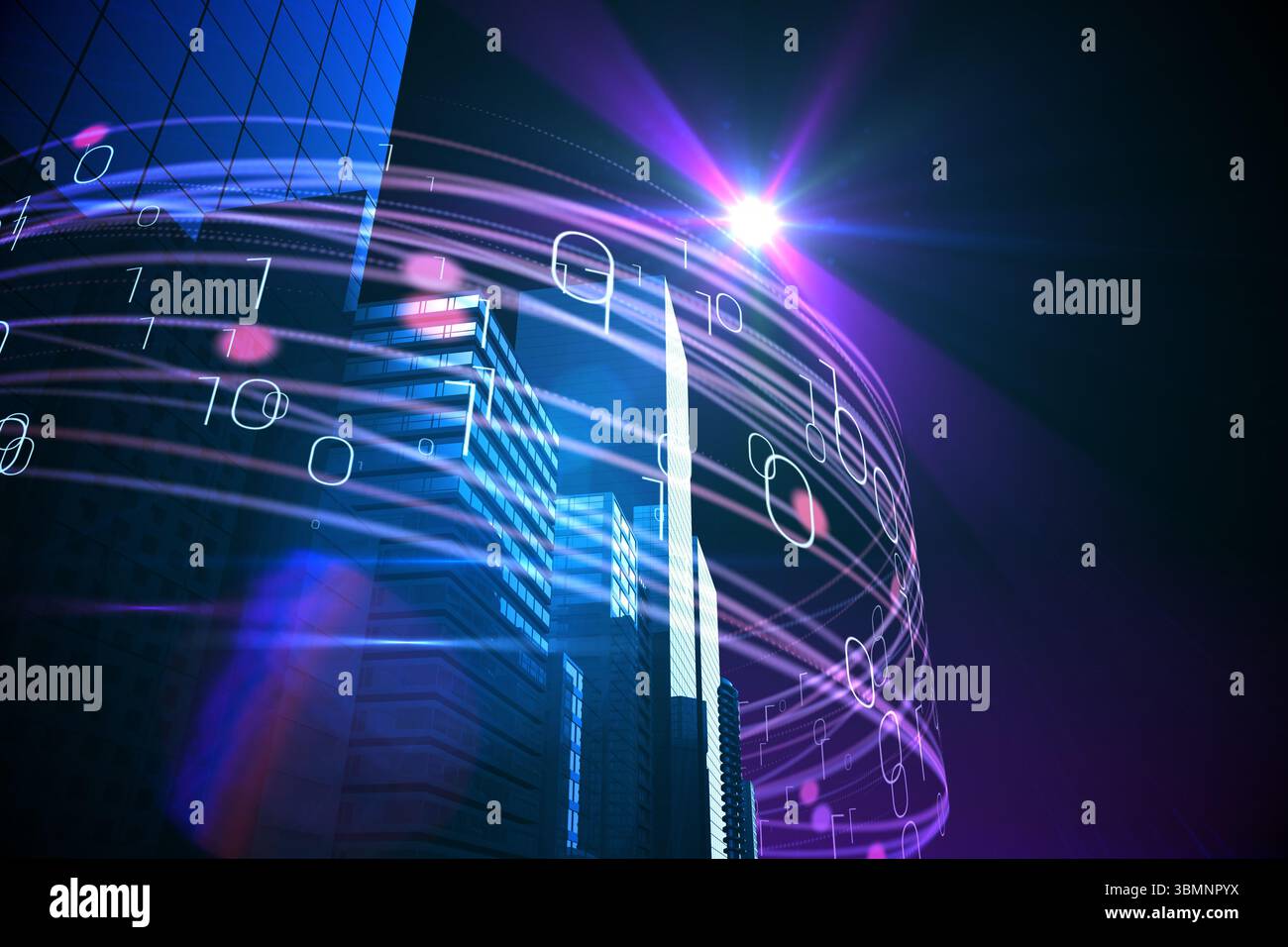La lumière pourpre au dessus des gratte-ciel Banque D'Images
