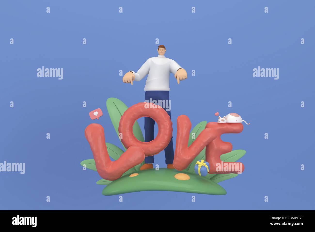 Personnage 3d dans le festival de la Saint-Valentin. rendu 3d de ressources graphiques Banque D'Images Personnage 3d dans le festival de la Saint-Valentin. rendu 3d de ressources graphiques Banque D'Images