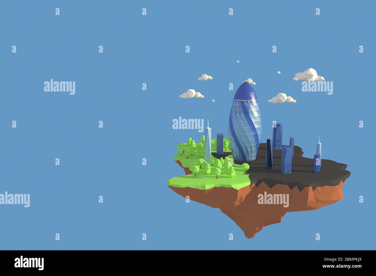 Illustrateur 3D Tour Gherkin d'Angleterre. Arrière-plan de géométrie polygonale de rendu 3D. Forme géométrique polygonale abstraite. Lowpoly minimal style Art Banque D'Images