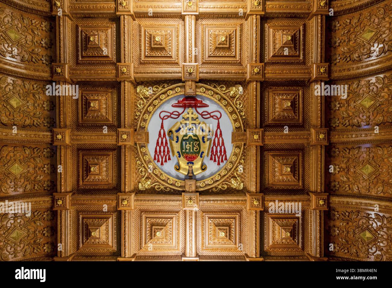 Métal à caissons avec les armoiries ecclésiastiques du cardinal Juan Martinez Siliceo, XVIIe siècle, salle de rectorat, véritable Colegio de Doncellas nobles Banque D'Images