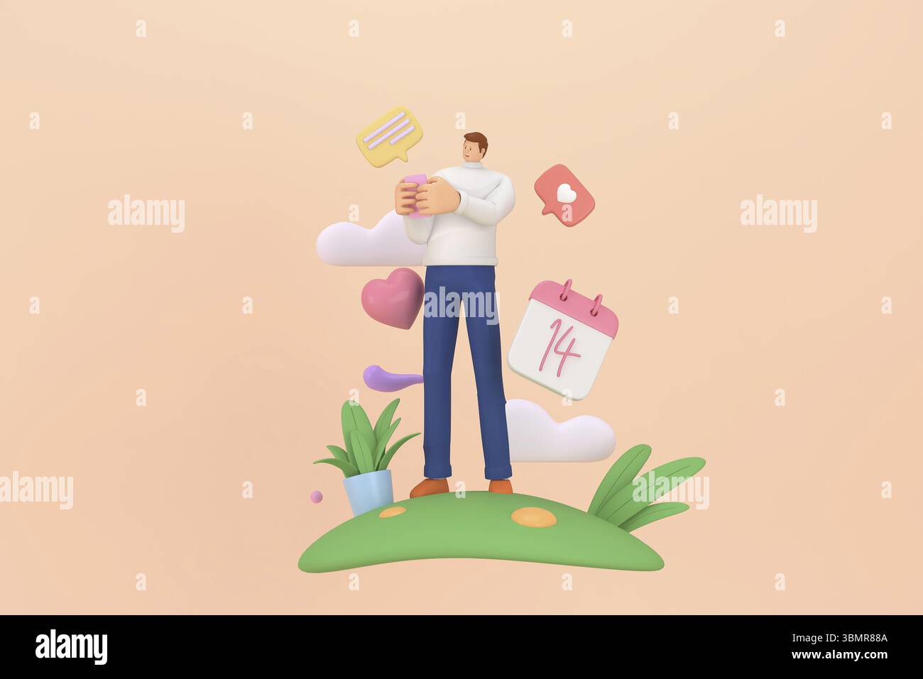 Personnage 3d dans le festival de la Saint-Valentin. rendu 3d de ressources graphiques Banque D'Images Personnage 3d dans le festival de la Saint-Valentin. rendu 3d de ressources graphiques Banque D'Images