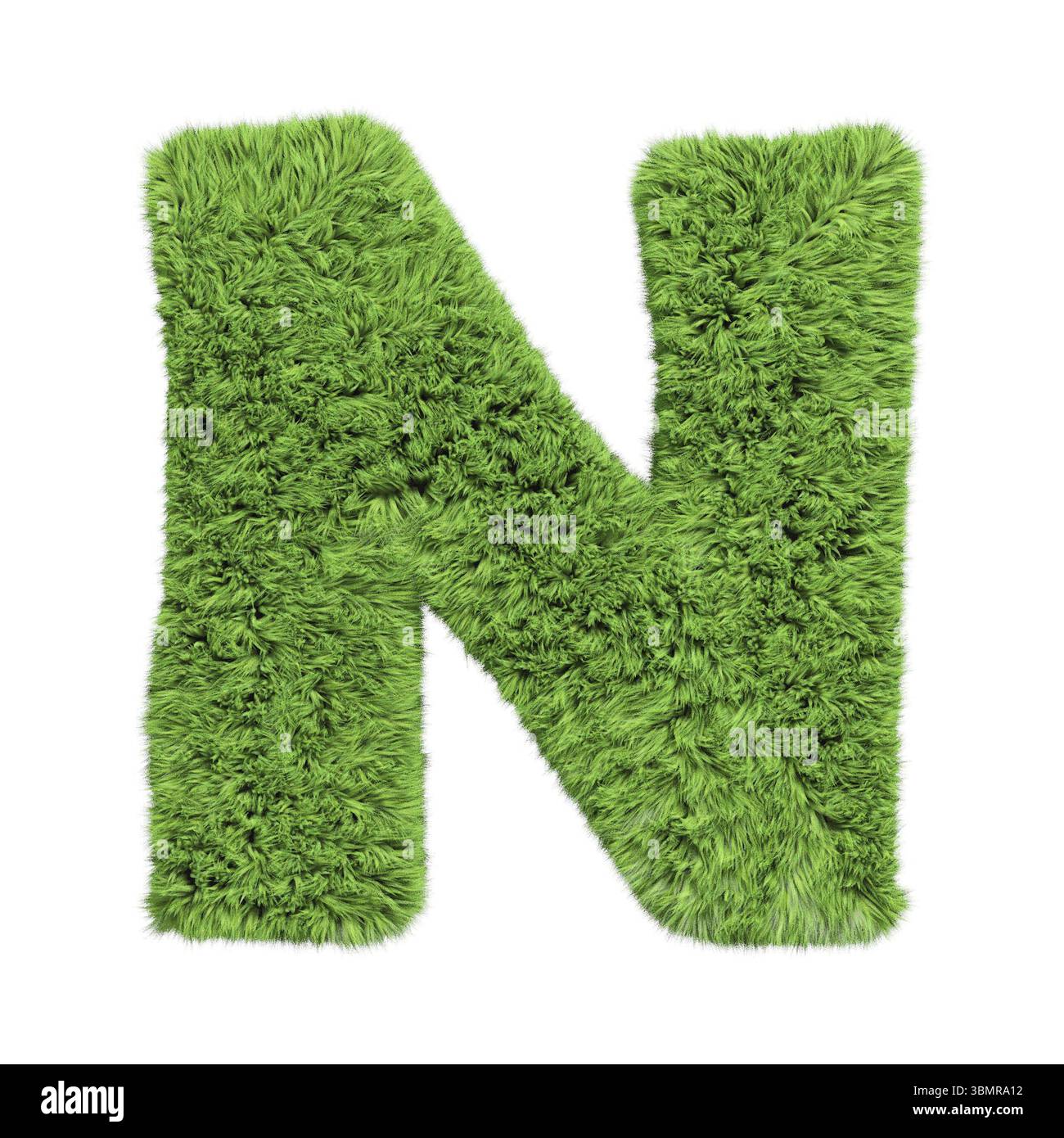 Herbal grass alphabet lettre majuscule N. isolé sur illustration 3D blanche Banque D'Images