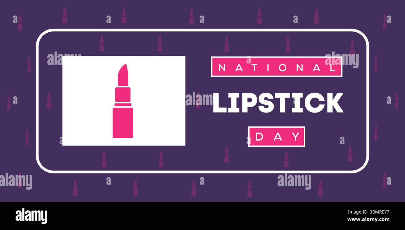 Modèle vectoriel National Lipstick Day mettant en vedette des éléments de rouge à lèvres et de beauté. Idéal pour les promotions cosmétiques, les annonces de maquillage, le projet de design sur le thème de la beauté. Illustration de Vecteur