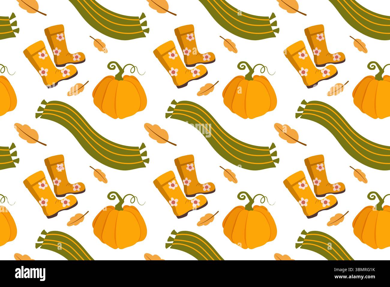 Vector automne motifs sans couture. Illustration avec citrouilles, bottes en caoutchouc, écharpe et gants. Utilisez pour le papier, la couverture, l'emballage cadeau, le tissu Illustration de Vecteur
