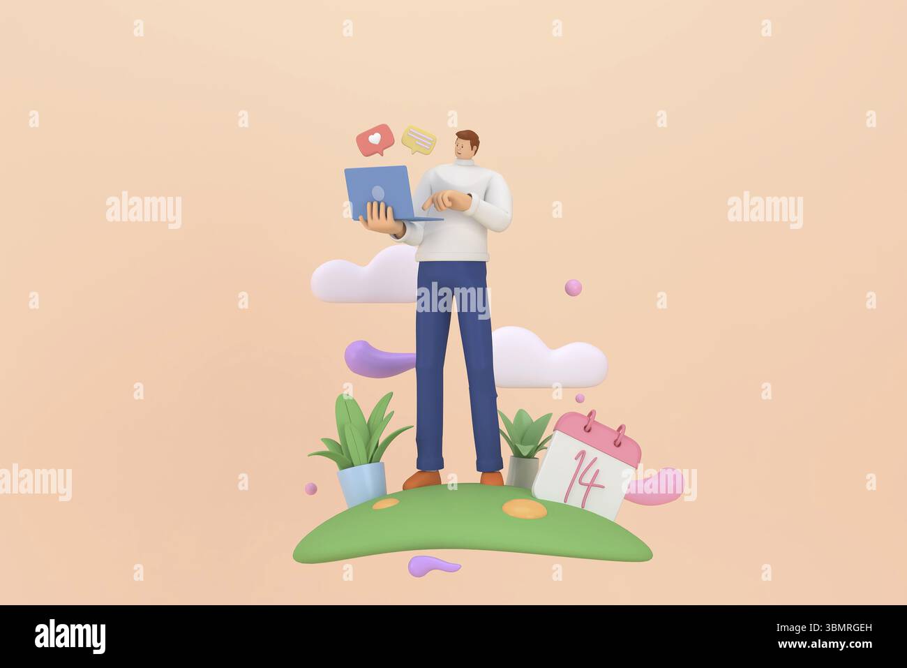 Personnage 3d dans le festival de la Saint-Valentin. rendu 3d de ressources graphiques Banque D'Images Personnage 3d dans le festival de la Saint-Valentin. rendu 3d de ressources graphiques Banque D'Images