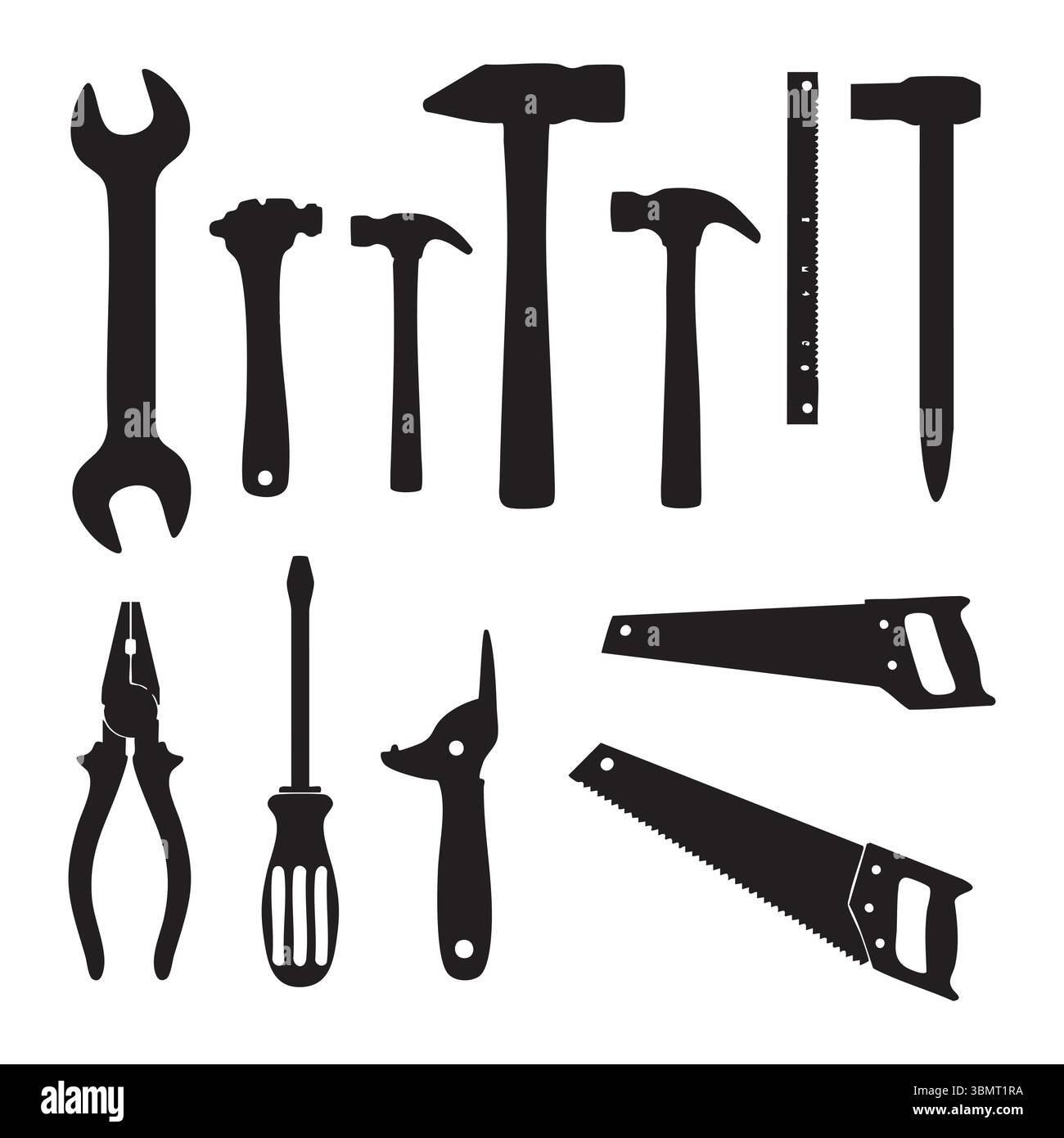 Silhouette ensemble d'outils sur fond blanc Illustration de Vecteur