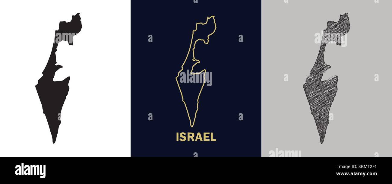 ISRAËL Noir, Or, Sketch Map illustration vectorielle abstraction image modifiable Illustration de Vecteur