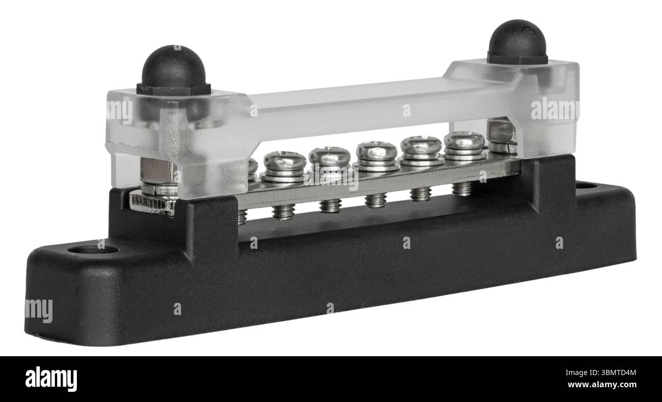 Barre omnibus conçue pour les petits projets avec un isolant noir et un dessus transparent isolé sur un fond blanc. Banque D'Images