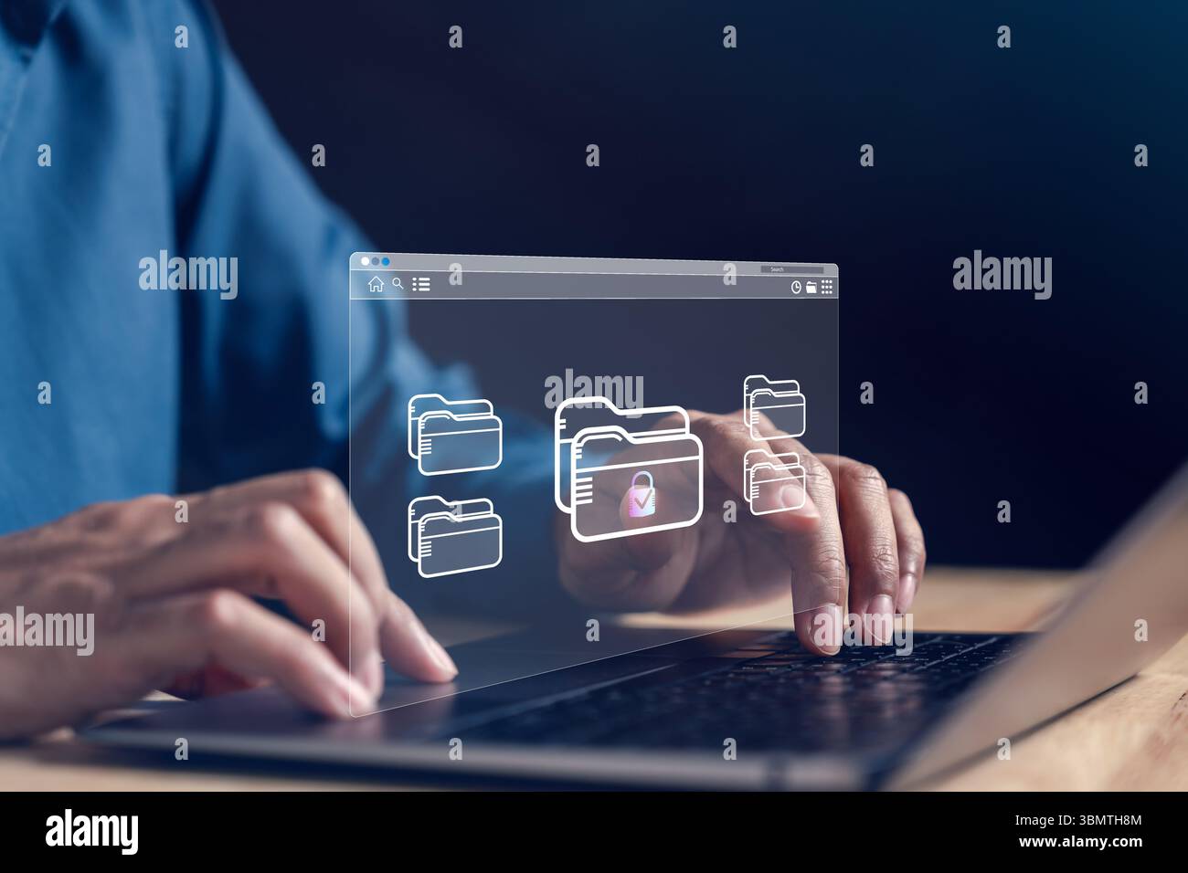 Système de protection de la confidentialité des documents numériques pour le stockage sécurisé des données et l'accès aux fichiers. Banque D'Images