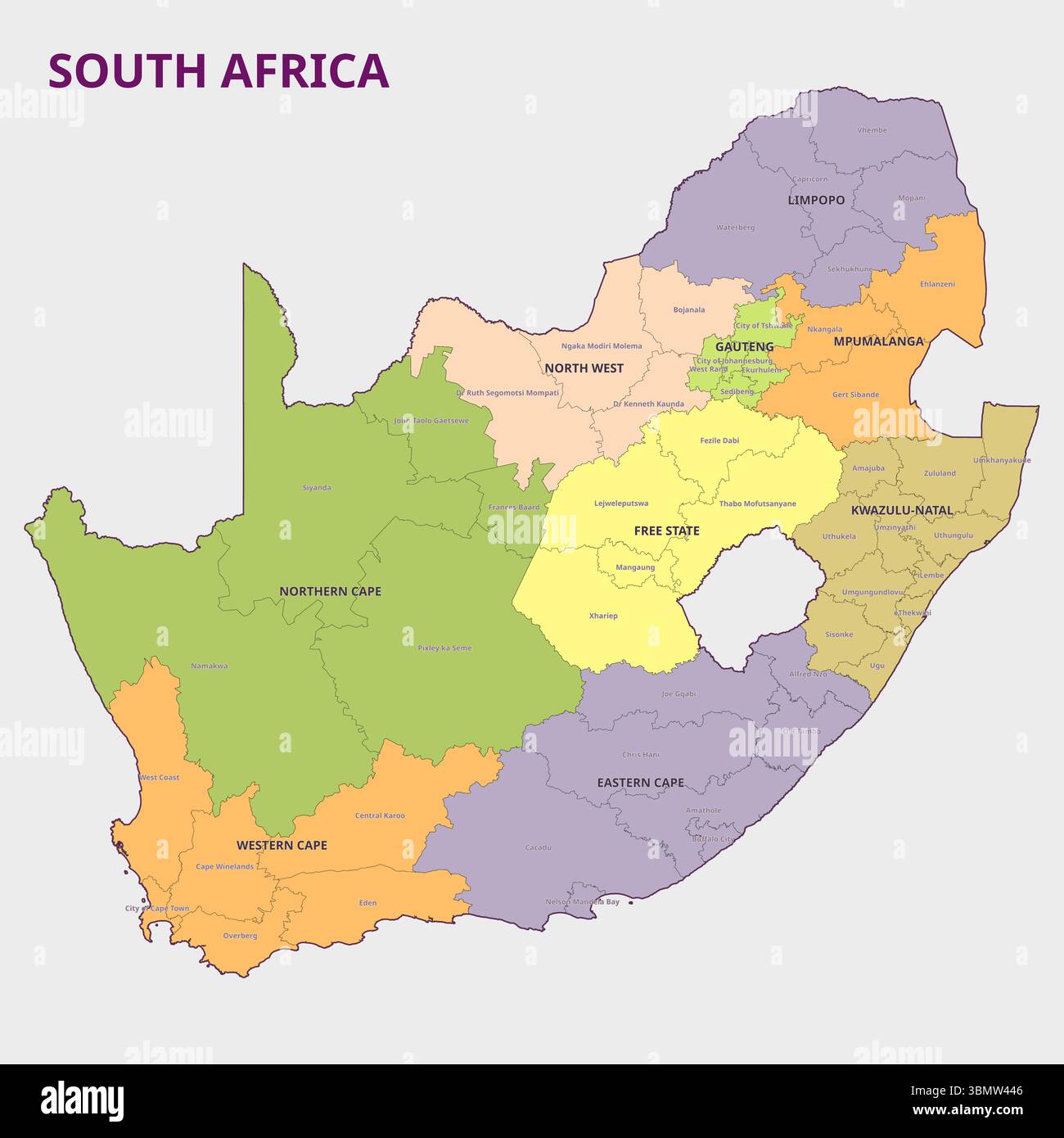 Carte des provinces et régions d'Afrique du Sud Illustration de Vecteur