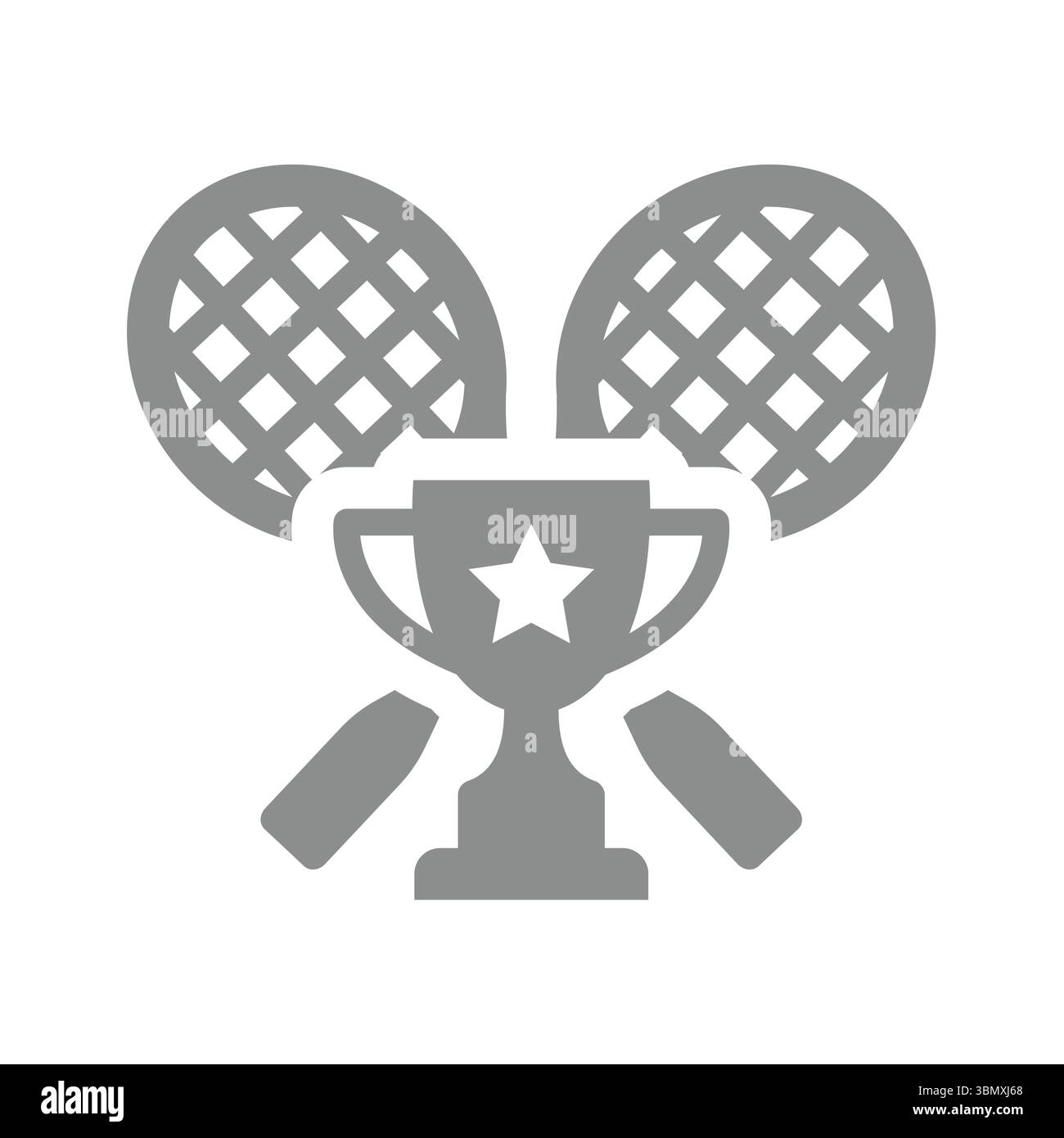 Championnat de badminton ou de tennis avec coupe de récompense. Raquette ou raquette croisée, tournoi de tennis et icône vectorielle de vainqueur de champion. Illustration de Vecteur