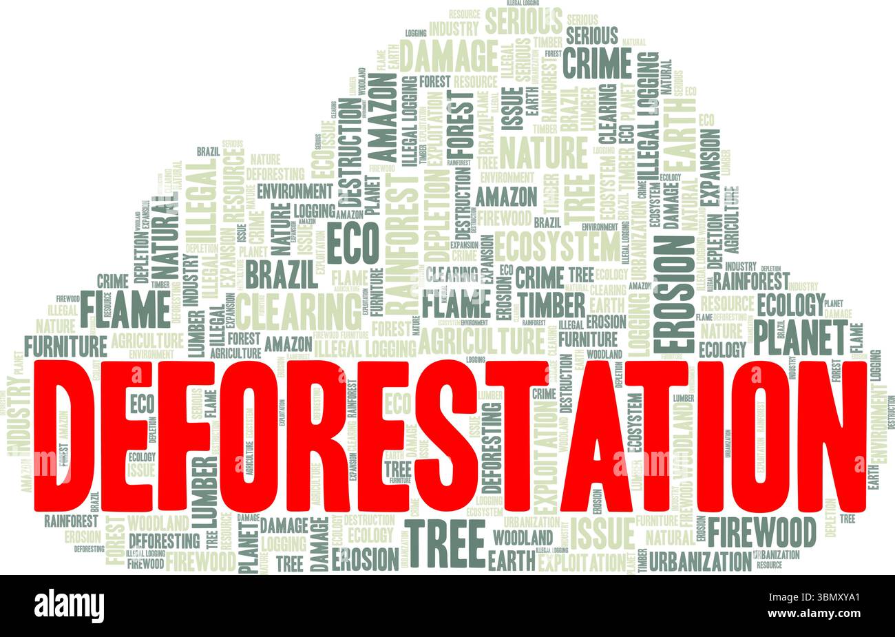 Conception conceptuelle de nuage de mots de déforestation isolée sur fond blanc. Illustration de Vecteur