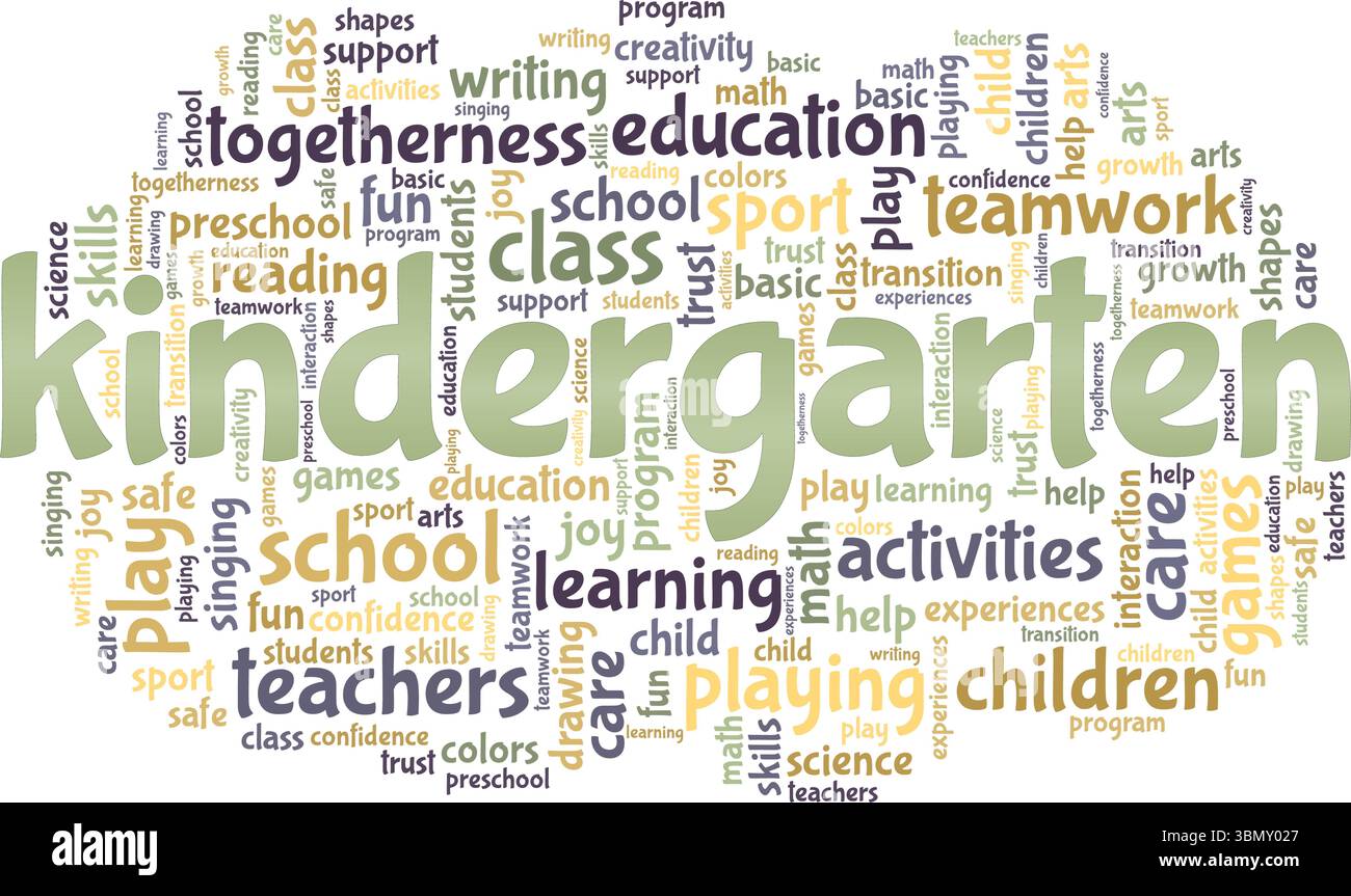 Conception conceptuelle de nuage de mots de jardin d'enfants isolé sur fond blanc. Illustration de Vecteur