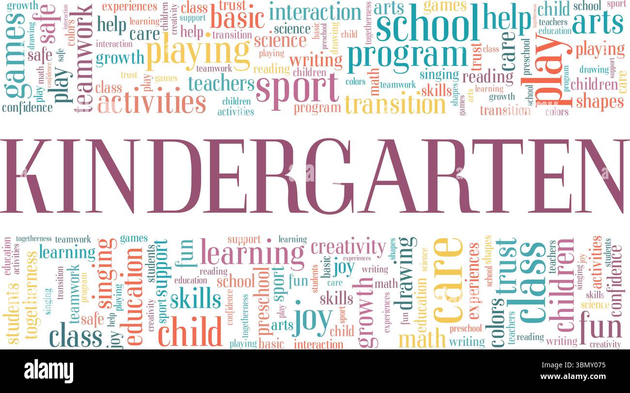 Conception conceptuelle de nuage de mots de jardin d'enfants isolé sur fond blanc. Illustration de Vecteur