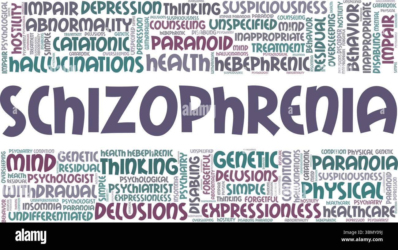 Conception conceptuelle de nuage de mots de schizophrénie isolé sur fond blanc. Illustration de Vecteur