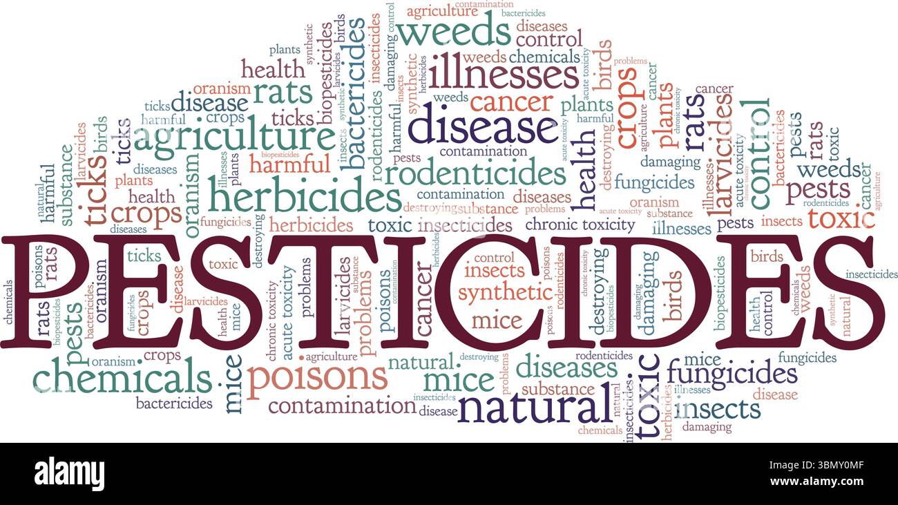 Conception conceptuelle de nuages de mots pesticides isolée sur fond blanc. Illustration de Vecteur