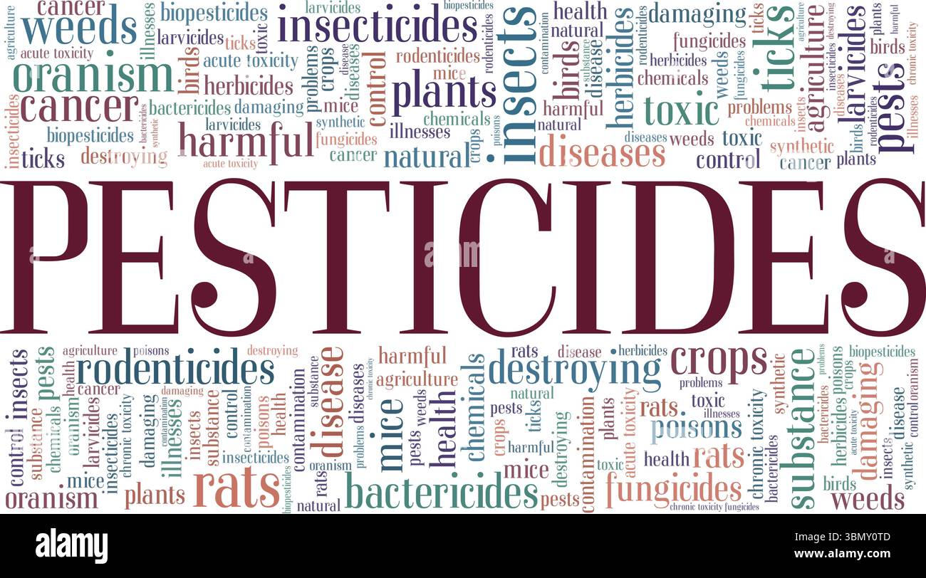 Conception conceptuelle de nuages de mots pesticides isolée sur fond blanc. Illustration de Vecteur