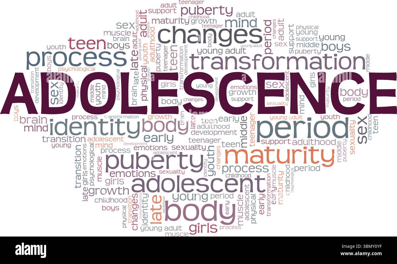Conception conceptuelle de nuage de mots adolescence isolé sur fond blanc. Illustration de Vecteur