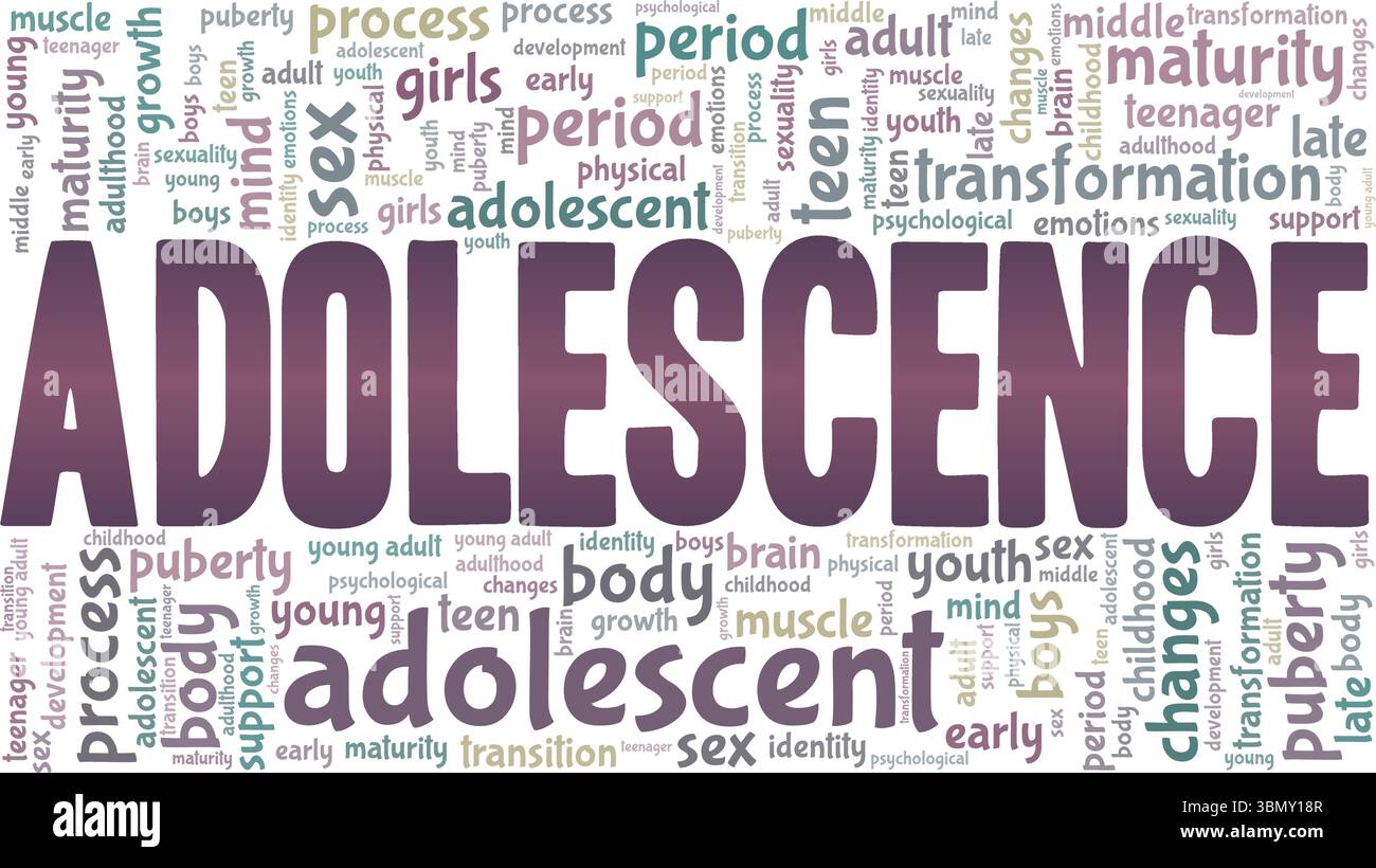 Conception conceptuelle de nuage de mots adolescence isolé sur fond blanc. Illustration de Vecteur