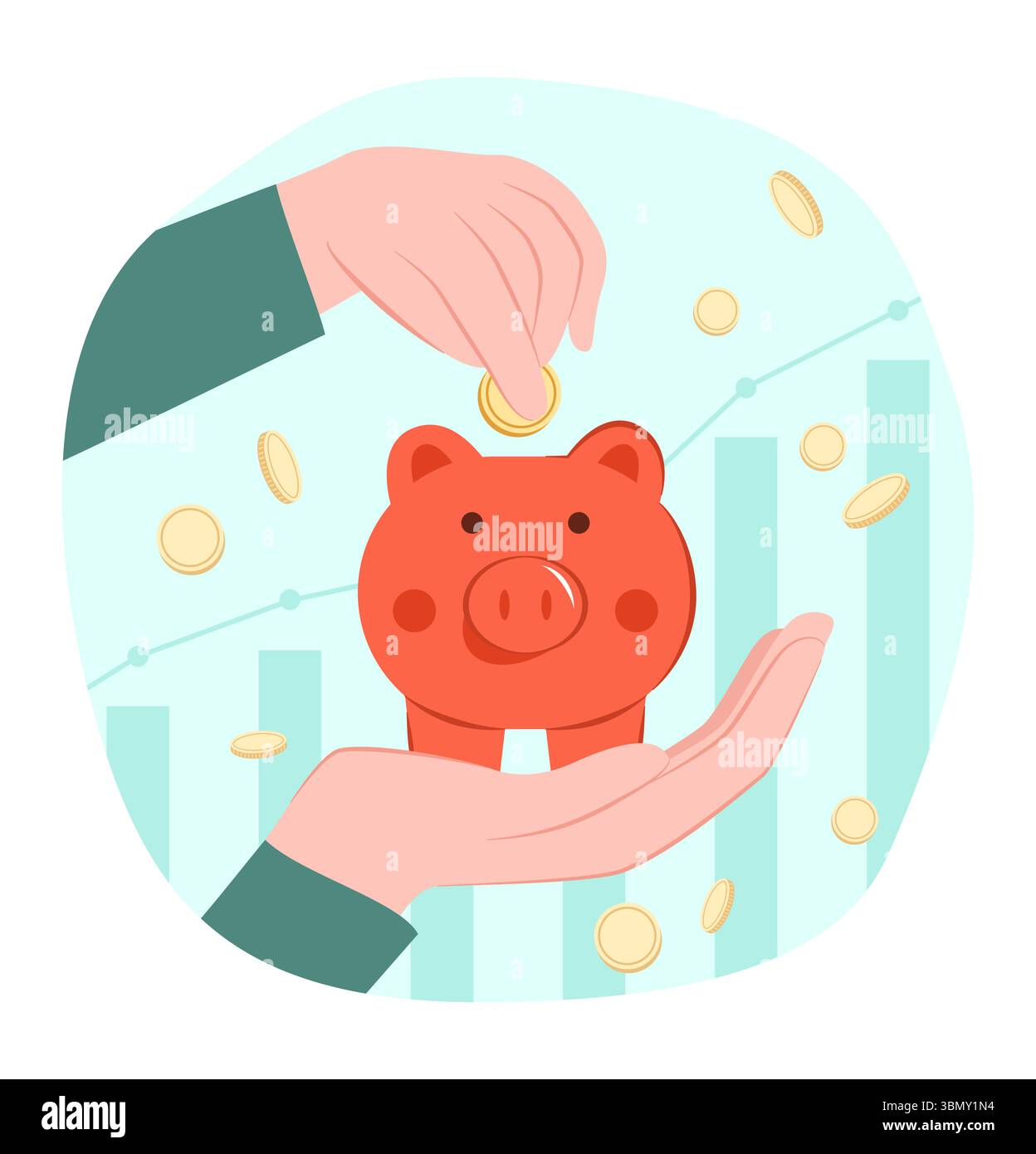 Mains humaines tenant Piggy Bank for Savings Money coin for Wealth, Savings and Financial concept illustration Clip Art Illustration de Vecteur