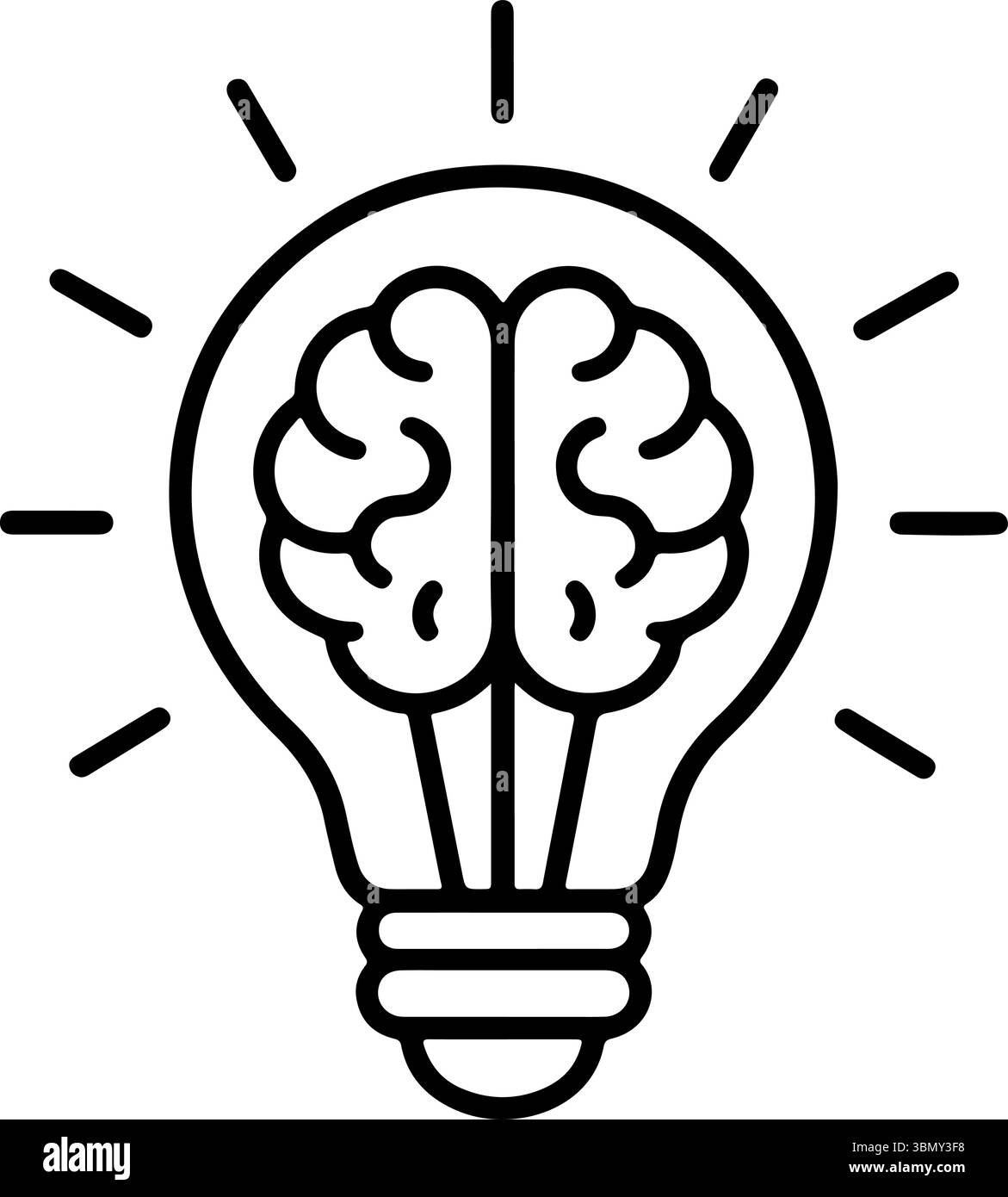 Illustration conceptuelle d'une ampoule contenant un cerveau humain stylisé symbolisant l'innovation des idées et l'intelligence rayonnant vers l'extérieur avec la lumière Illustration de Vecteur