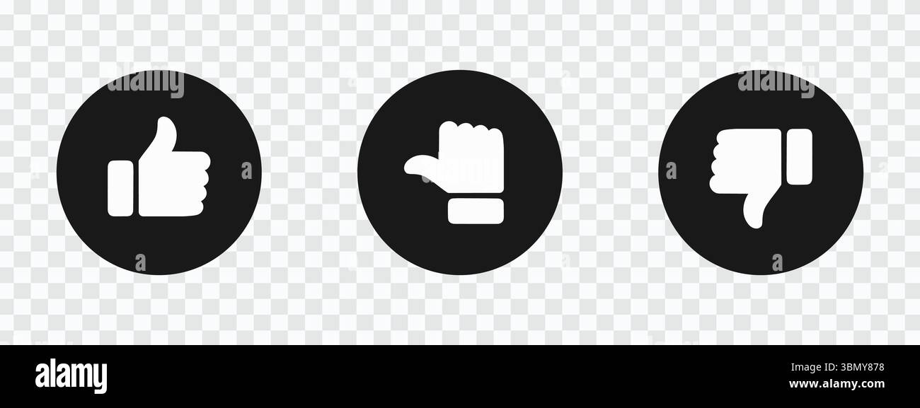 'Icône de retour de pouce noir et blanc définie dans un design circulaire' Illustration de Vecteur