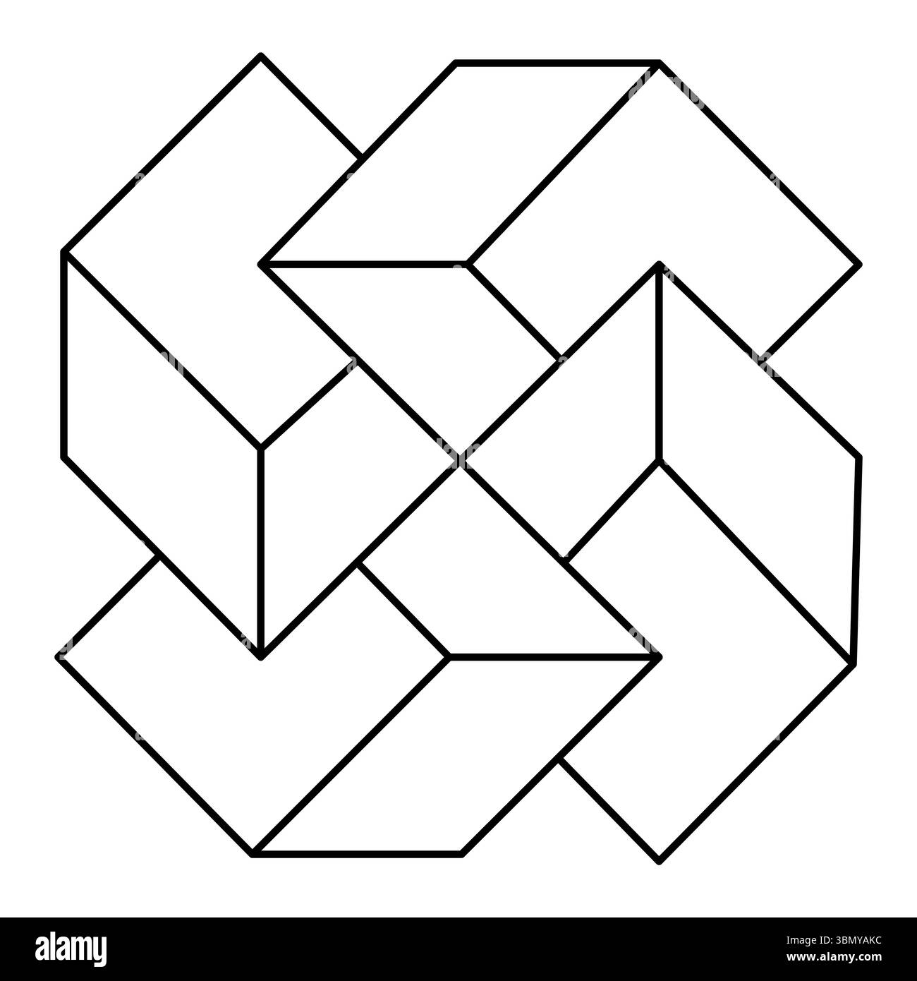 Conception de logo de formes impossibles, objets d'illusion optique. Figure op art sur un fond blanc. Illustration de Vecteur