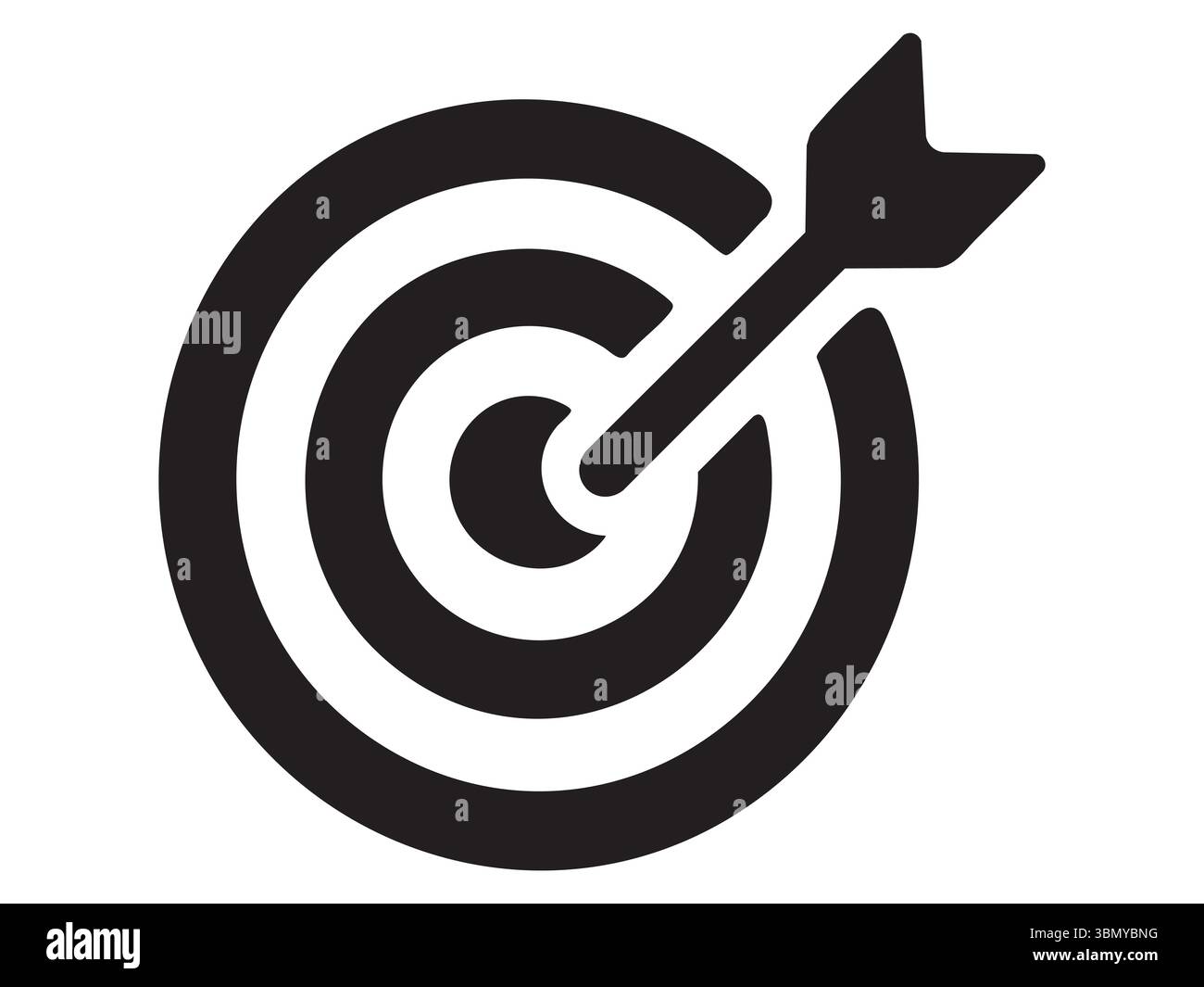 Cible noire avec flèche au centre isolée sur fond blanc, illustration graphique. concept de définition d'objectif, exactitude, réalisation, précision, succe Illustration de Vecteur