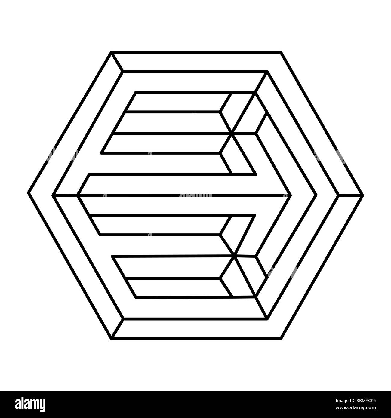 Contour de signe impossible. Forme infinie linéaire. Figure géométrique impossible. Objet d'illusion optique. Illustration vectorielle. Géométrie sacrée. Illustration de Vecteur