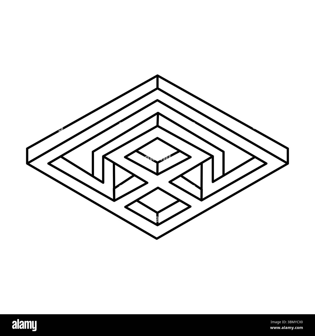 Cube géométrique. Elément de conception abstrait. Objet vectoriel 3D à contour noir. Forme impossible. Géométrie sacrée. Figure d'illusion d'optique. Illustration de Vecteur