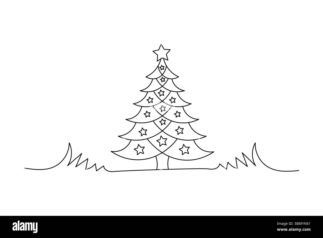 Continue One Line art Christmas Design Elements Postcard Tree Sketch Premium Template Vector icône Illustration de Vecteur