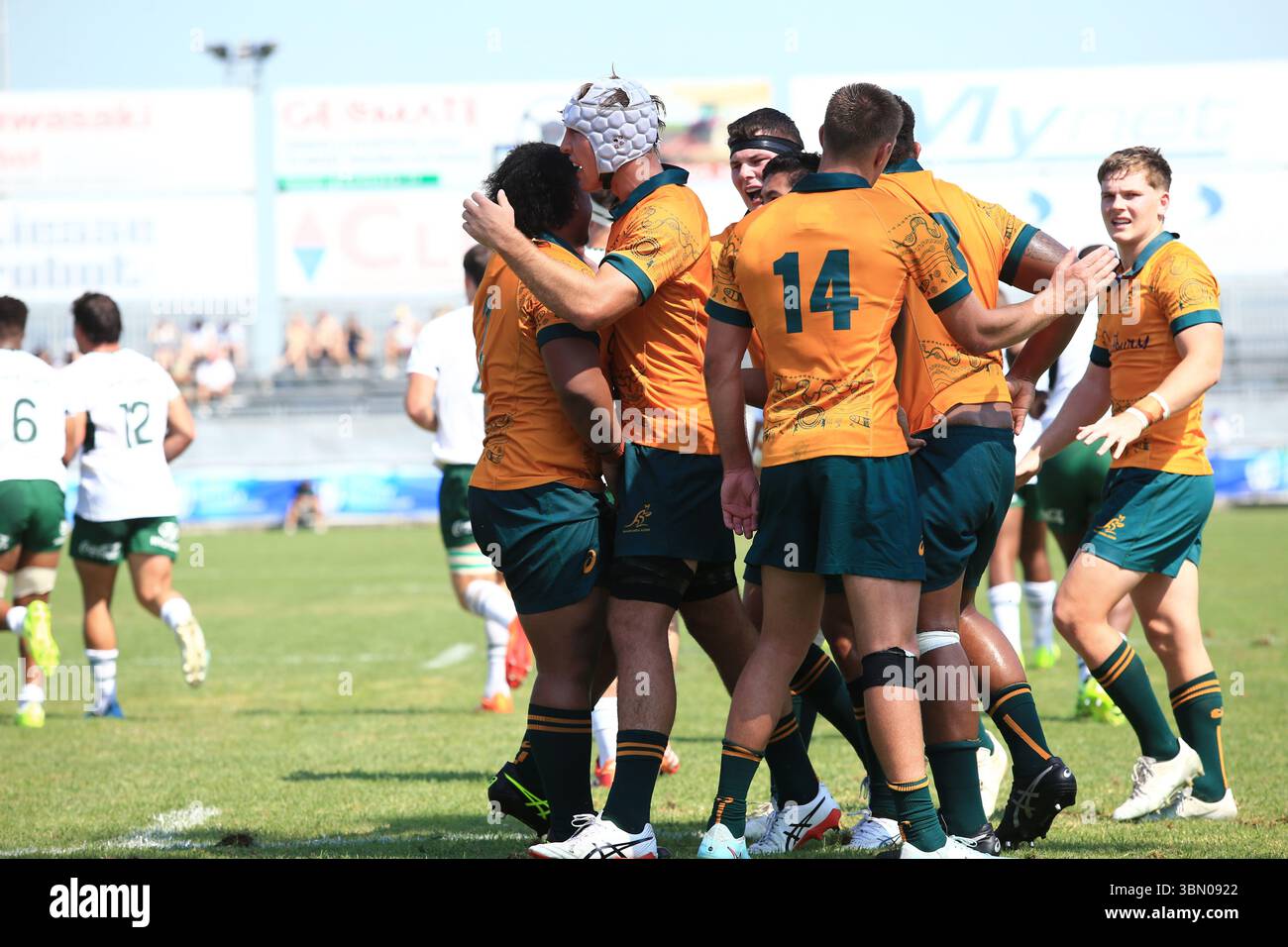Calvisano, Italie. 29 juin 2025. Joueur australien en action lors du championnat du monde de rugby U 20 entre l'Australie et l'Afrique du Sud au San Michele Stadium. (Crédit : Federico Zovadelli/Alamy Live News) Banque D'Images
