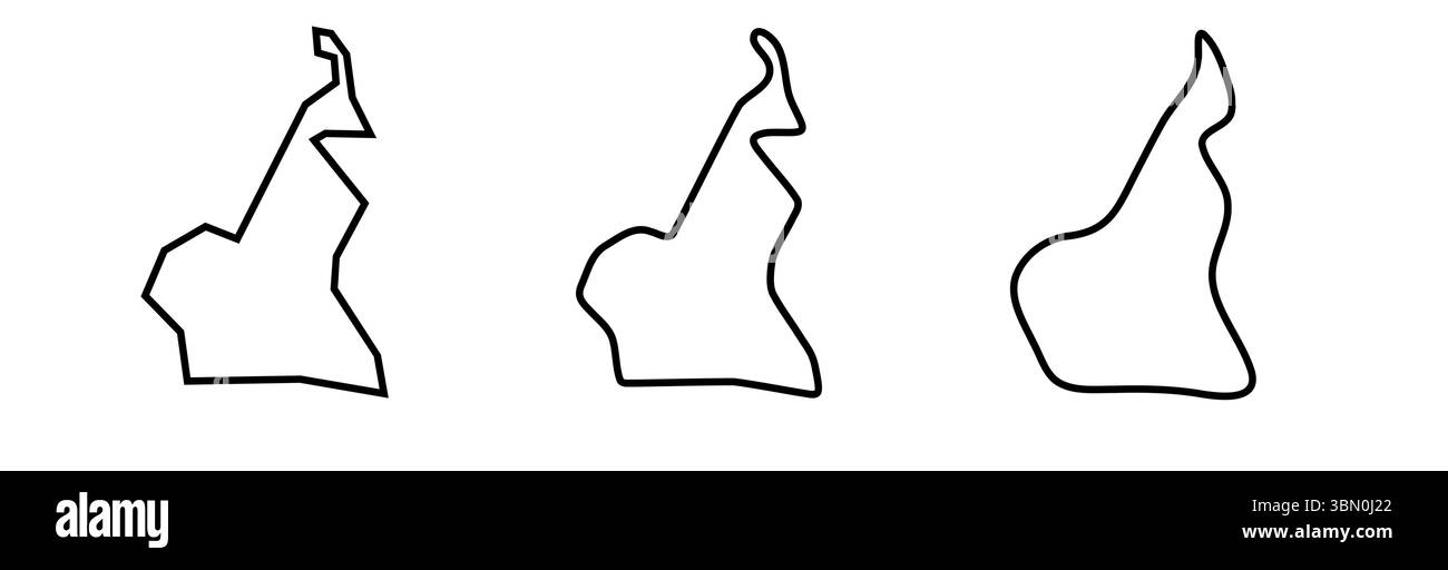 Cameroun Country silhouettes de contour noir en trois niveaux différents de douceur. Cartes simplifiées. Icônes vectorielles isolées sur fond blanc. Illustration de Vecteur