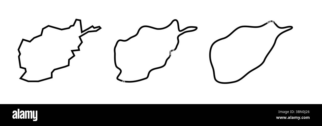 Afghanistan Country silhouettes de contour noir dans trois niveaux différents de douceur. Cartes simplifiées. Icônes vectorielles isolées sur fond blanc. Illustration de Vecteur