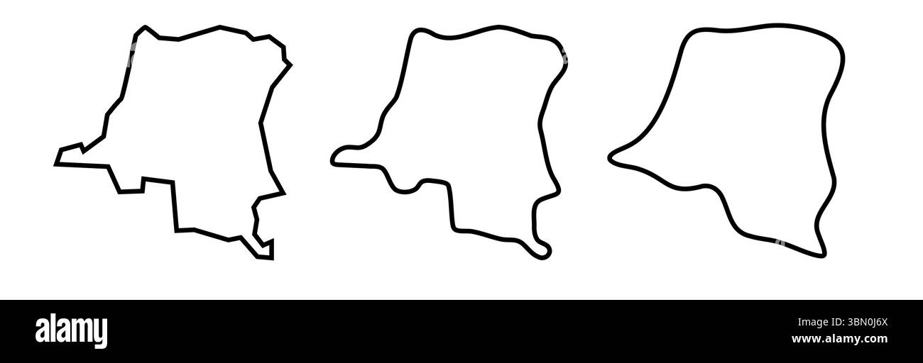 République démocratique du Congo pays silhouettes de contour noir dans trois niveaux différents de douceur. Cartes simplifiées. Icônes vectorielles isolées sur fond blanc. Illustration de Vecteur République démocratique du Congo pays silhouettes de contour noir dans trois niveaux différents de douceur. Cartes simplifiées. Icônes vectorielles isolées sur fond blanc. Illustration de Vecteur
