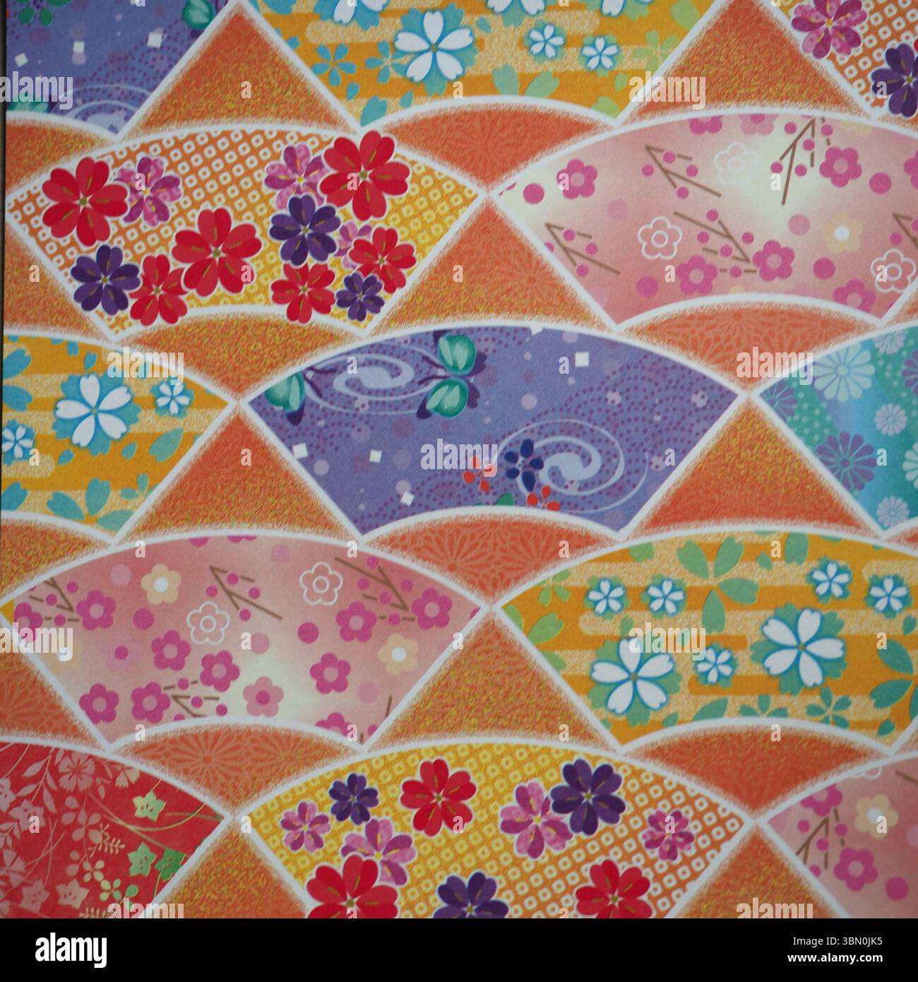 Motif floral traditionnel japonais sans couture avec ventilateurs et Sakura Banque D'Images