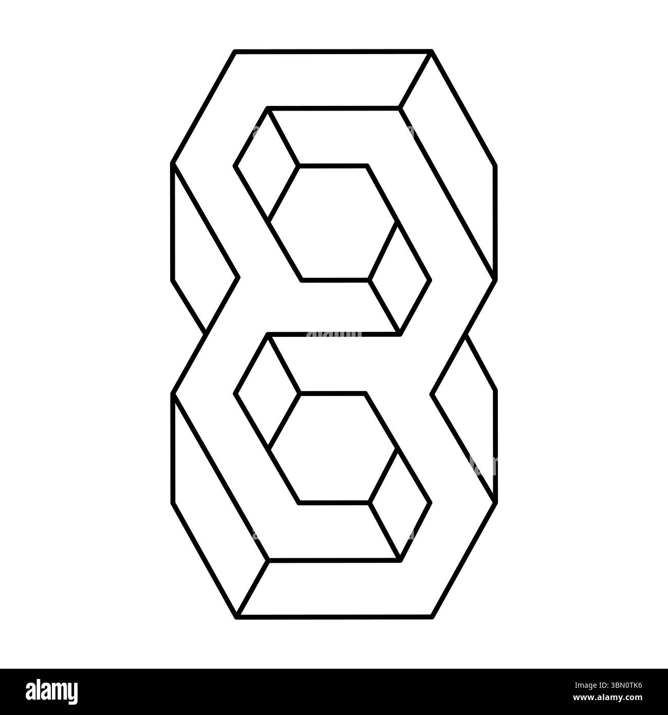 Symbole de géométrie sacrée. Formes impossibles. Objet d'illusion optique. Hipster, abstrait, alchimie, élément mystique spirituel. Figurine op art. Illustration de Vecteur