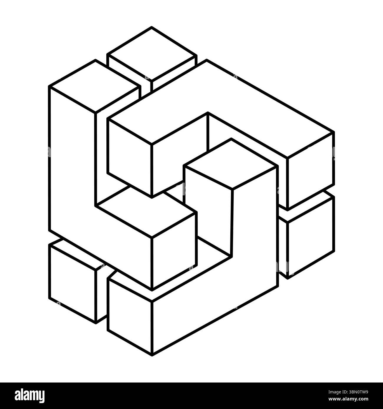 Symbole de géométrie impossible sur fond blanc. Forme d'illusion optique. Figure de géométrie sacrée. Objet op art. Illustration de Vecteur