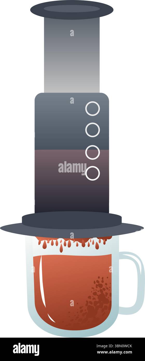 Cafetière Aeropress avec café infusé dans une tasse en verre Illustration de Vecteur